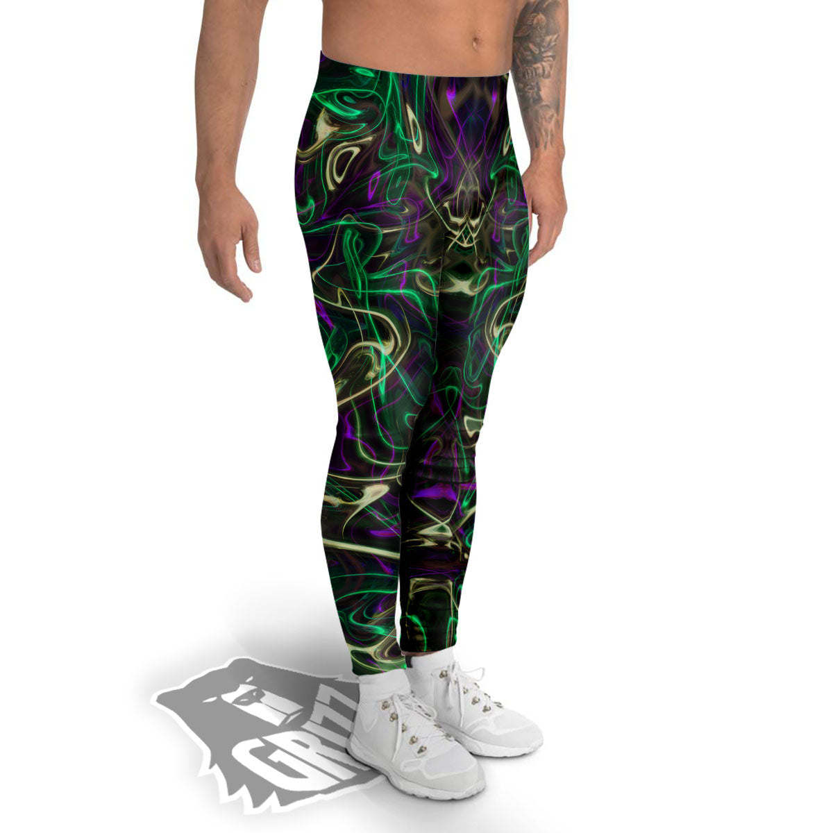 Trippy Smoke Psychedelic Print Men's Leggings-grizzshop