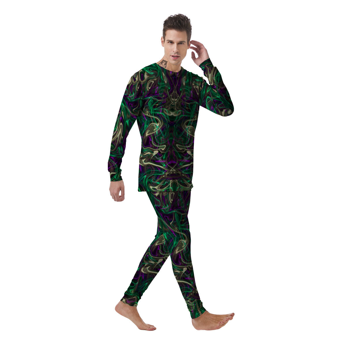 Trippy Smoke Psychedelic Print Men's Pajamas-grizzshop