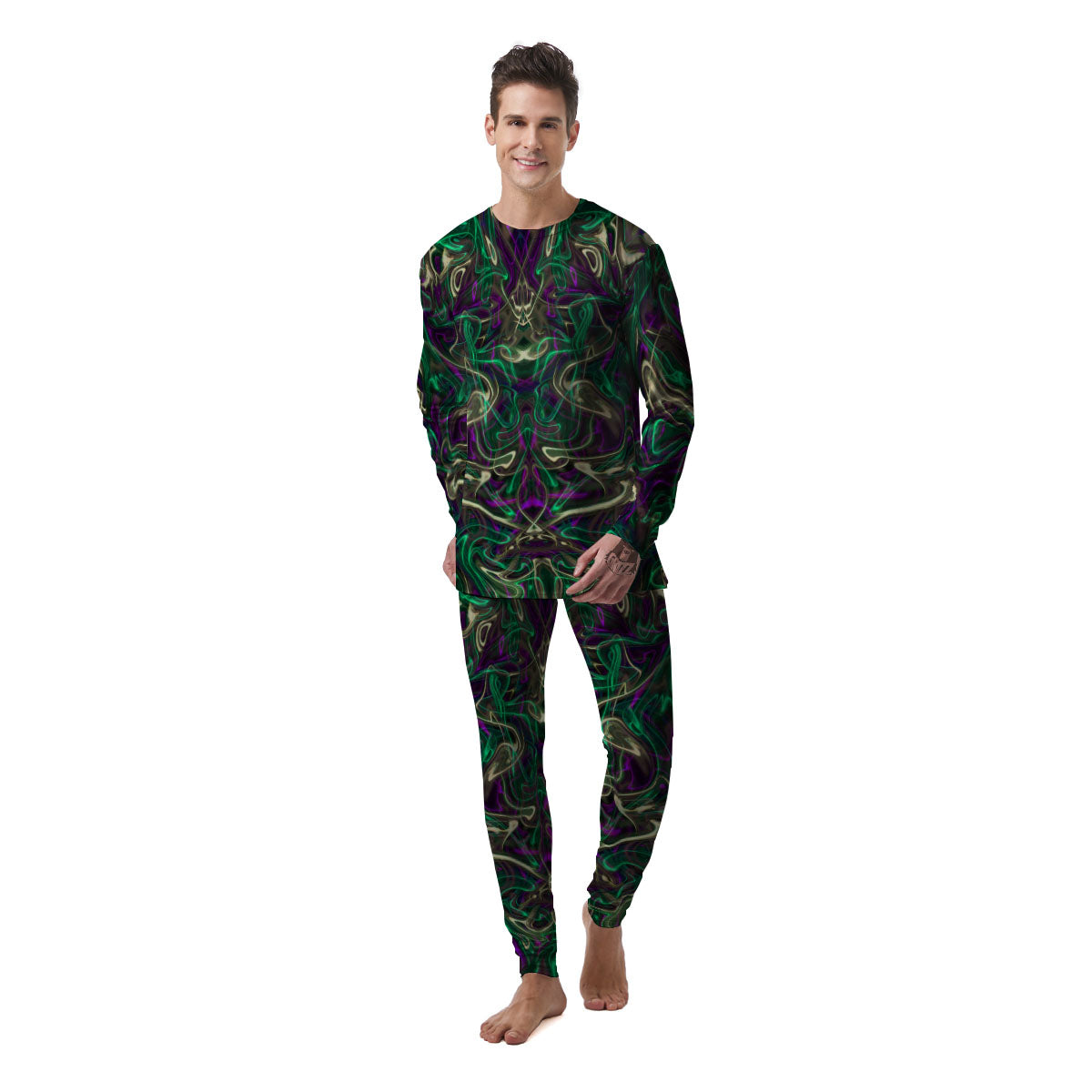 Trippy Smoke Psychedelic Print Men's Pajamas-grizzshop