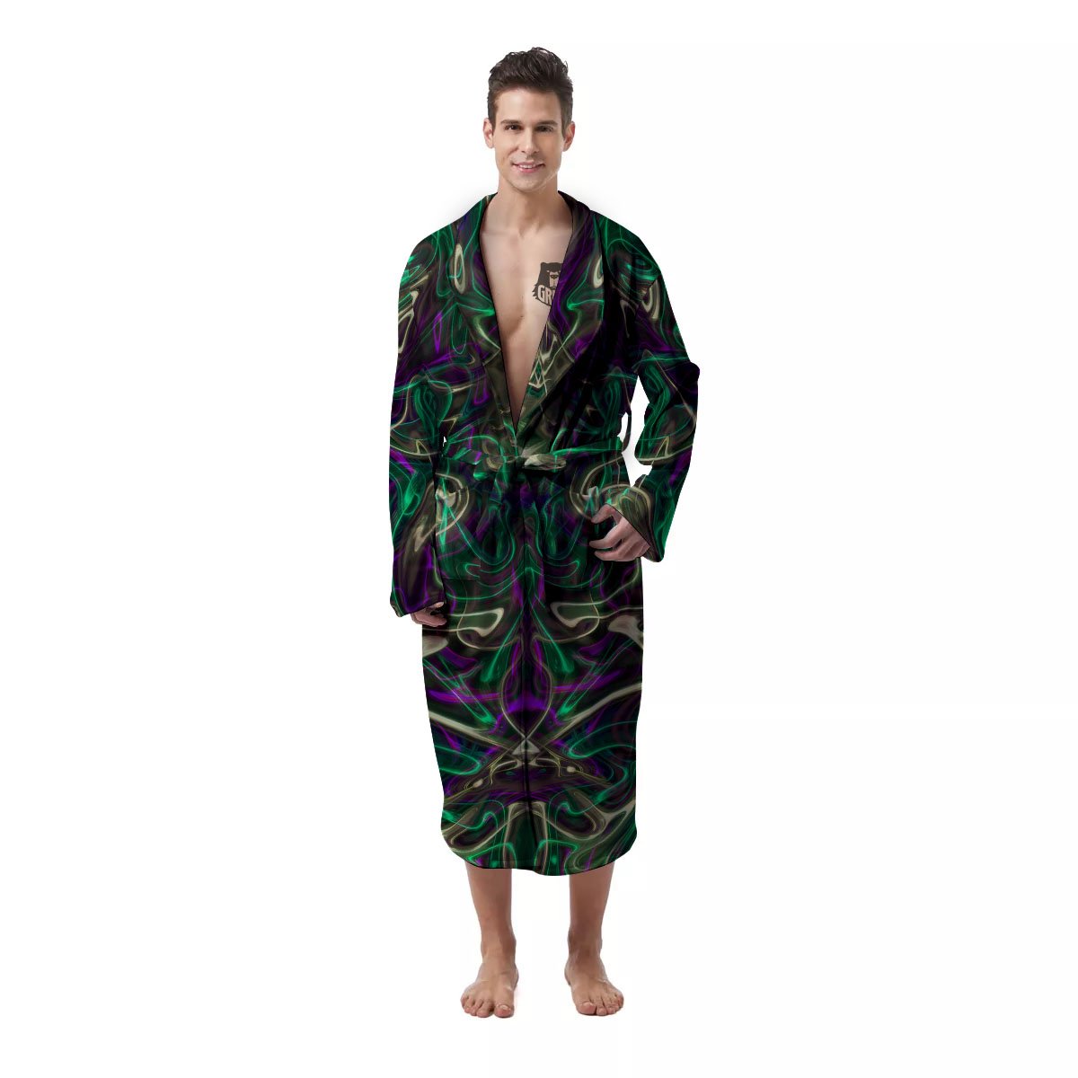 Trippy Smoke Psychedelic Print Men's Robe-grizzshop