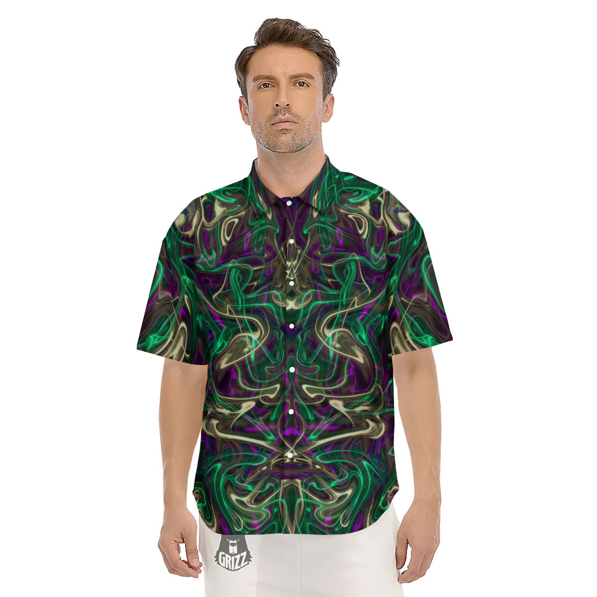 Trippy Smoke Psychedelic Print Men's Short Sleeve Shirts-grizzshop