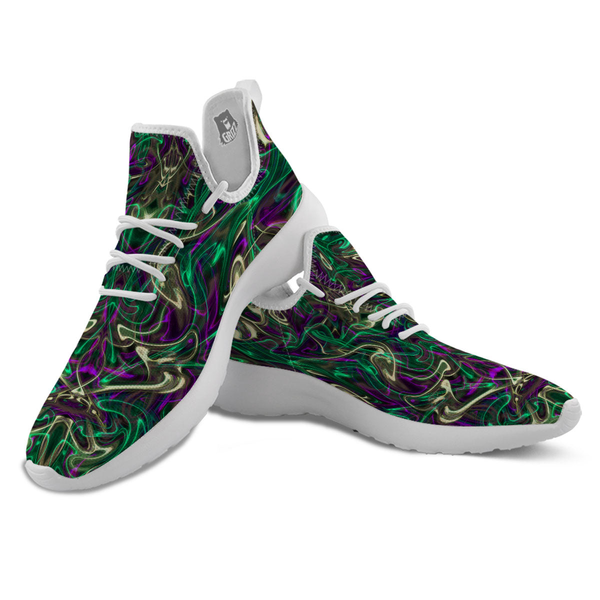 Trippy Smoke Psychedelic Print White Athletic Shoes-grizzshop