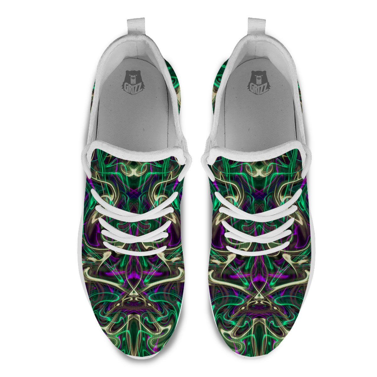 Trippy Smoke Psychedelic Print White Athletic Shoes-grizzshop