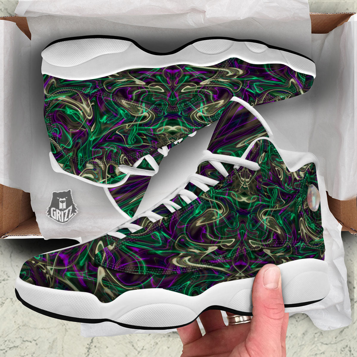 Trippy Smoke Psychedelic Print White Basketball Shoes-grizzshop