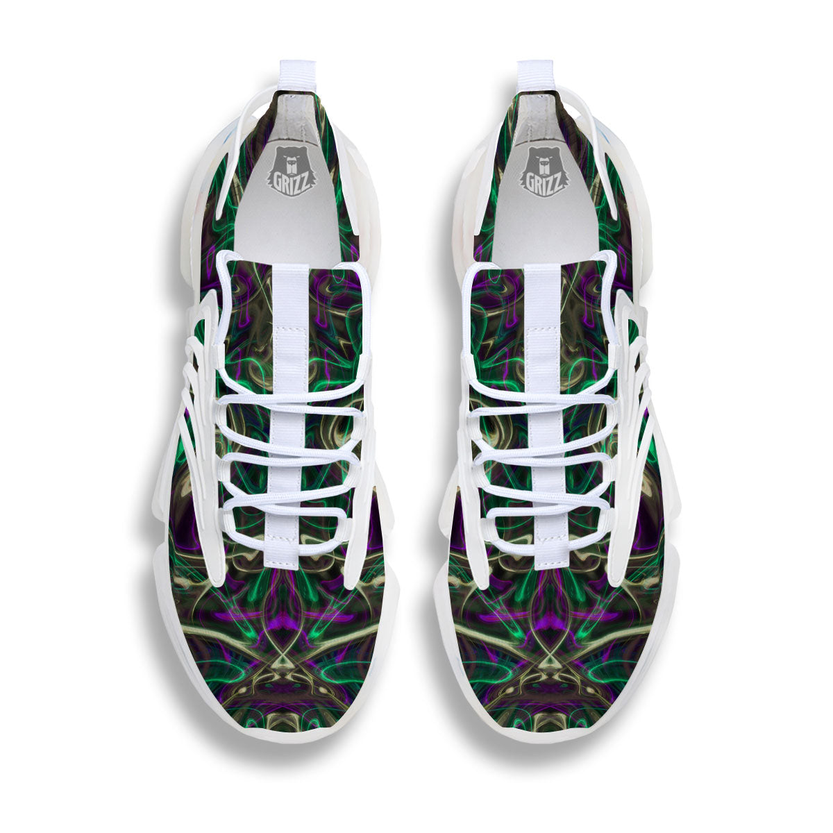 Trippy Smoke Psychedelic Print White Gym Shoes-grizzshop