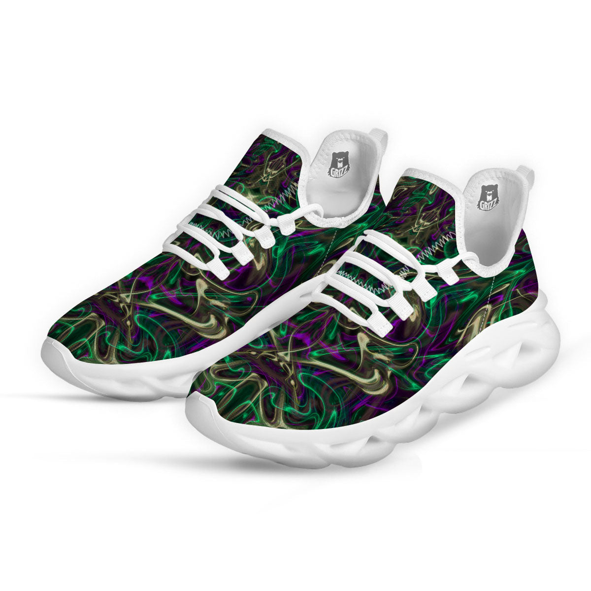 Trippy Smoke Psychedelic Print White Running Shoes-grizzshop