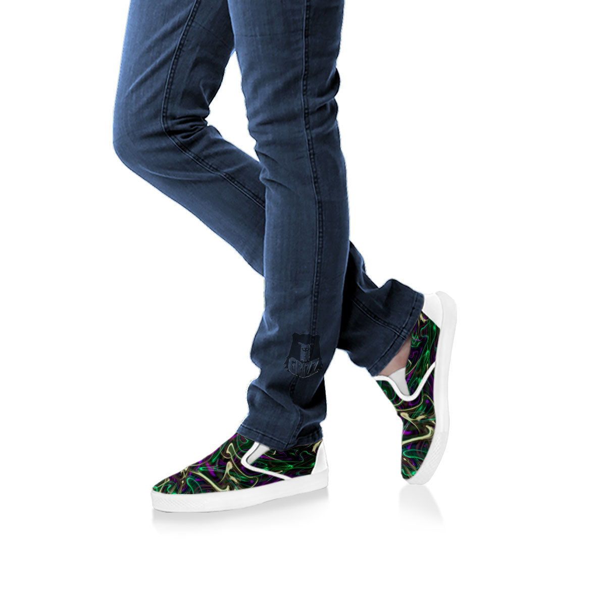 Trippy Smoke Psychedelic Print White Slip On Shoes-grizzshop