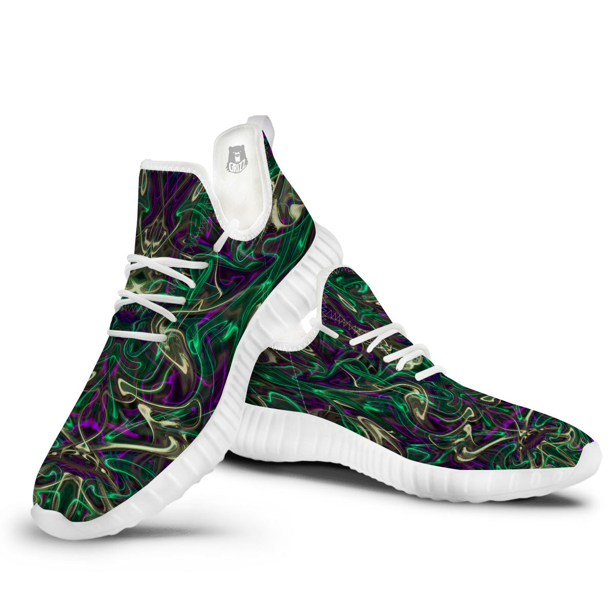 Trippy Smoke Psychedelic Print White Walking Shoes-grizzshop