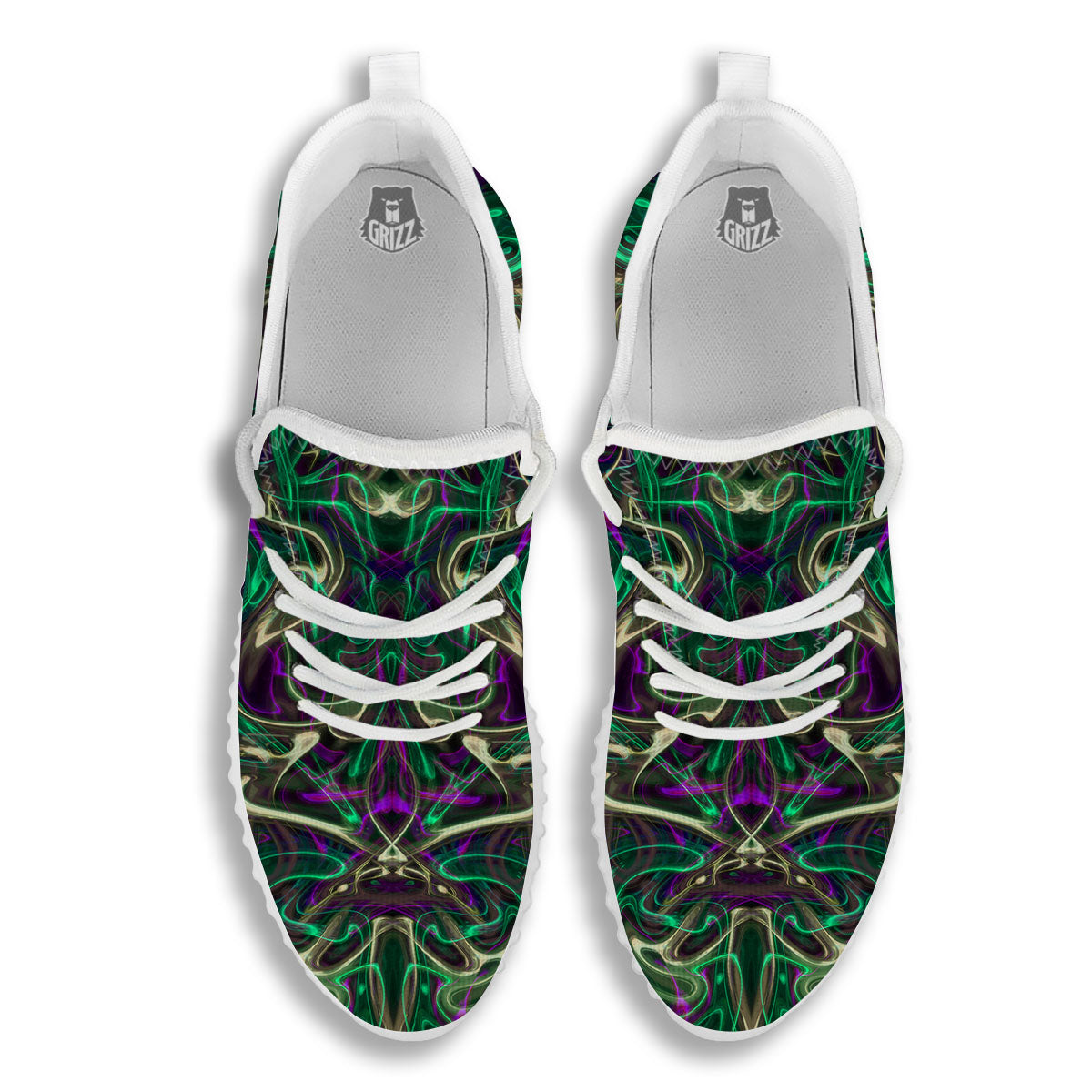 Trippy Smoke Psychedelic Print White Walking Shoes-grizzshop