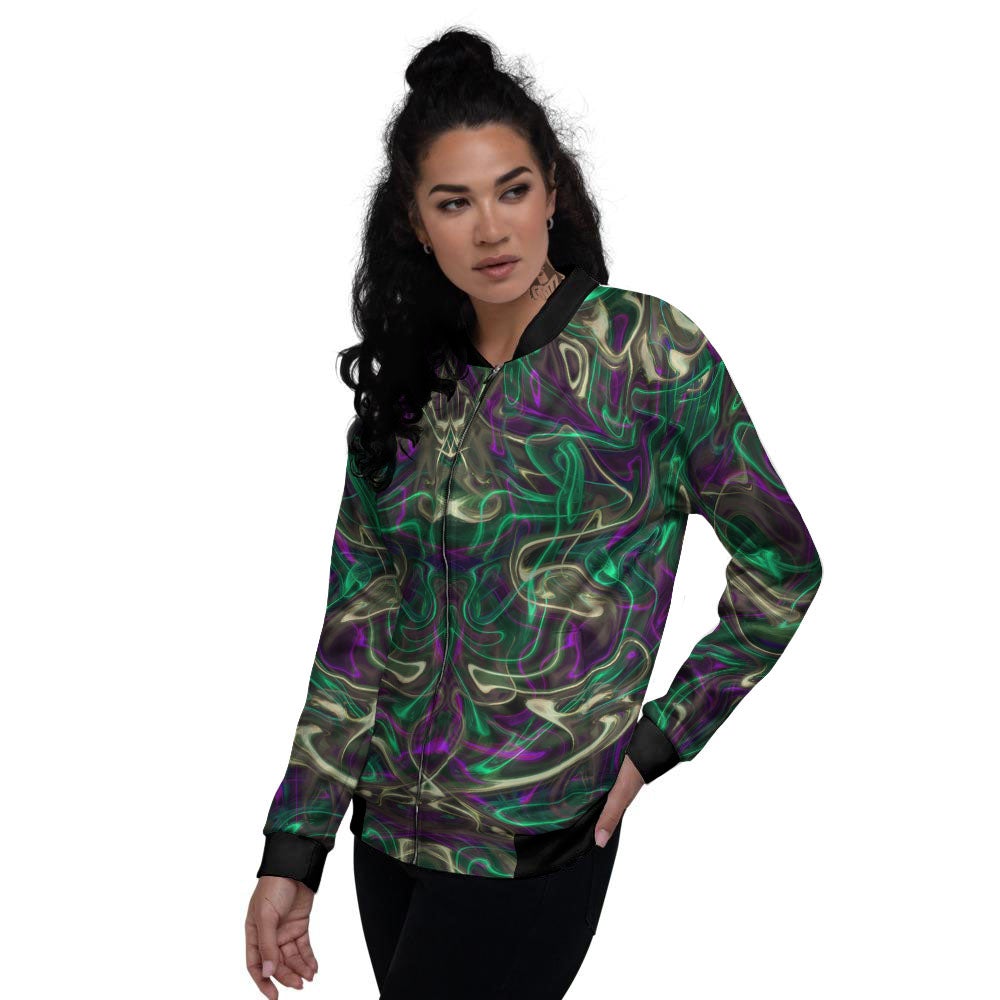 Trippy Smoke Psychedelic Print Women's Bomber Jacket-grizzshop