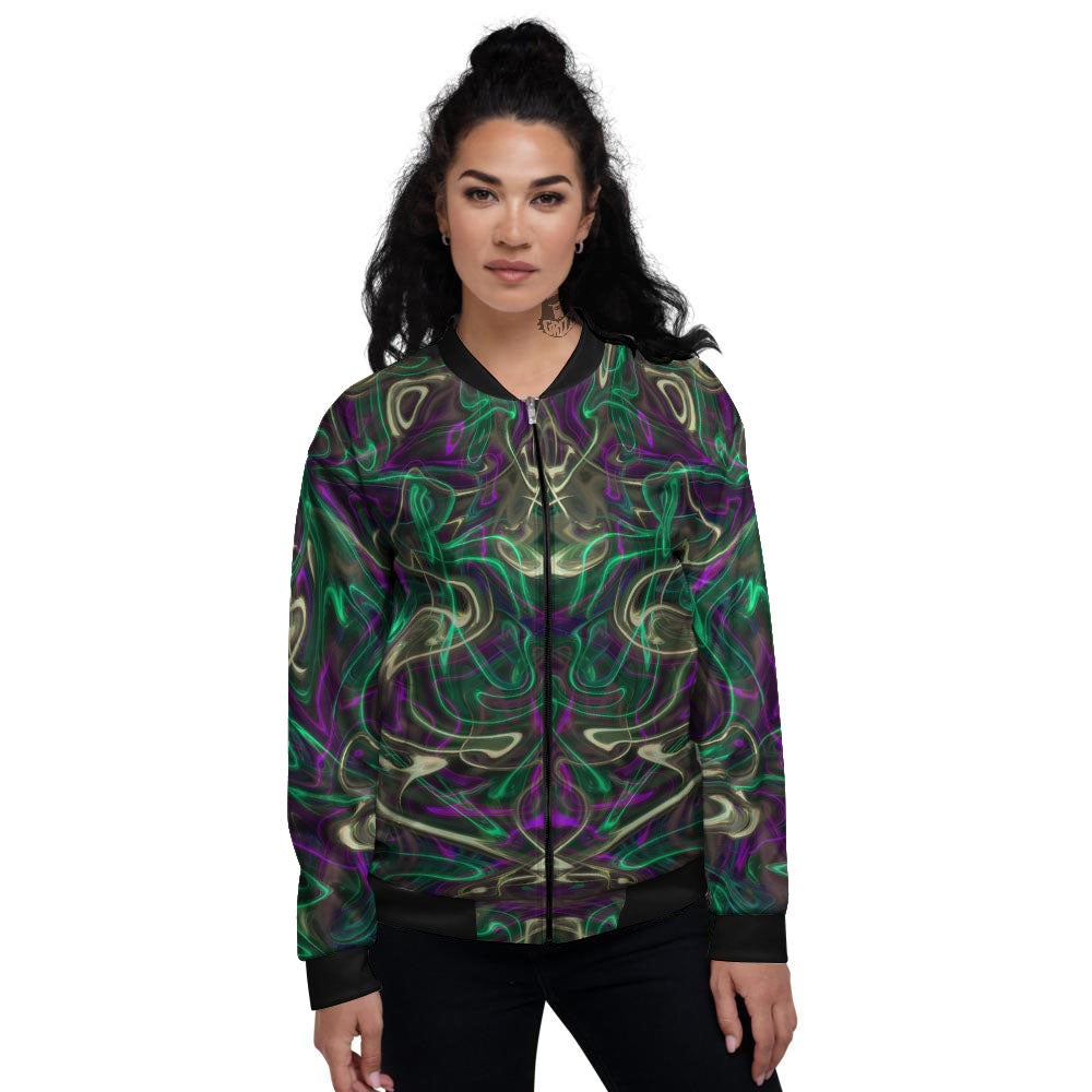 Trippy Smoke Psychedelic Print Women's Bomber Jacket-grizzshop