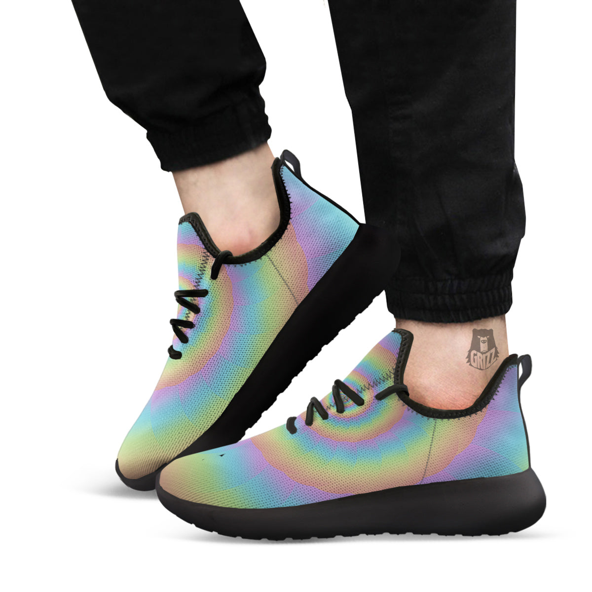 Trippy Spiral Colorful Print Black Athletic Shoes-grizzshop