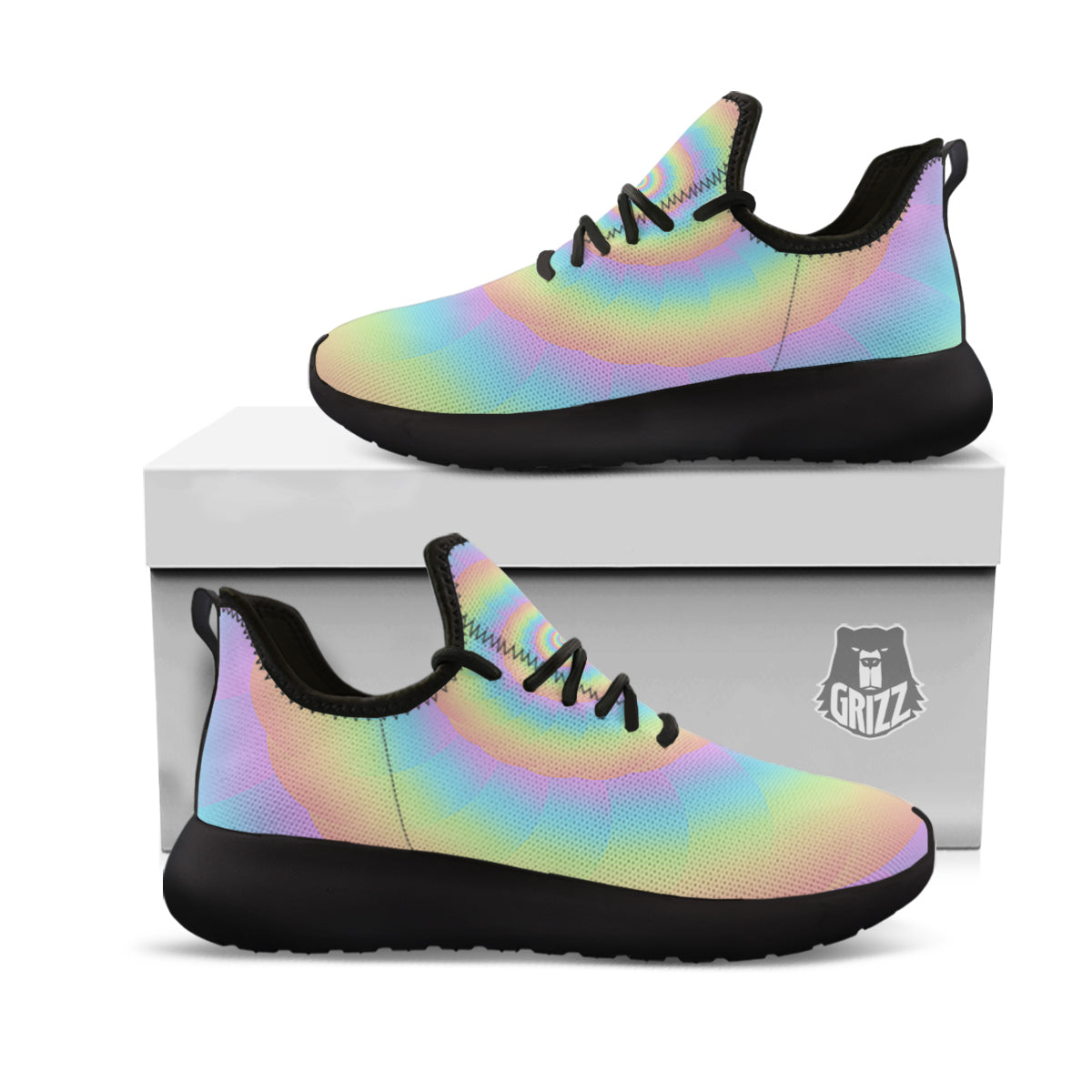 Trippy Spiral Colorful Print Black Athletic Shoes-grizzshop