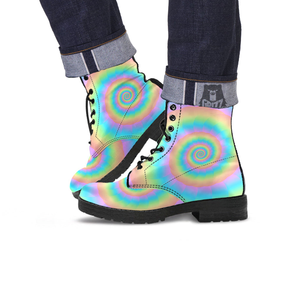 Trippy Spiral Colorful Print Leather Boots-grizzshop