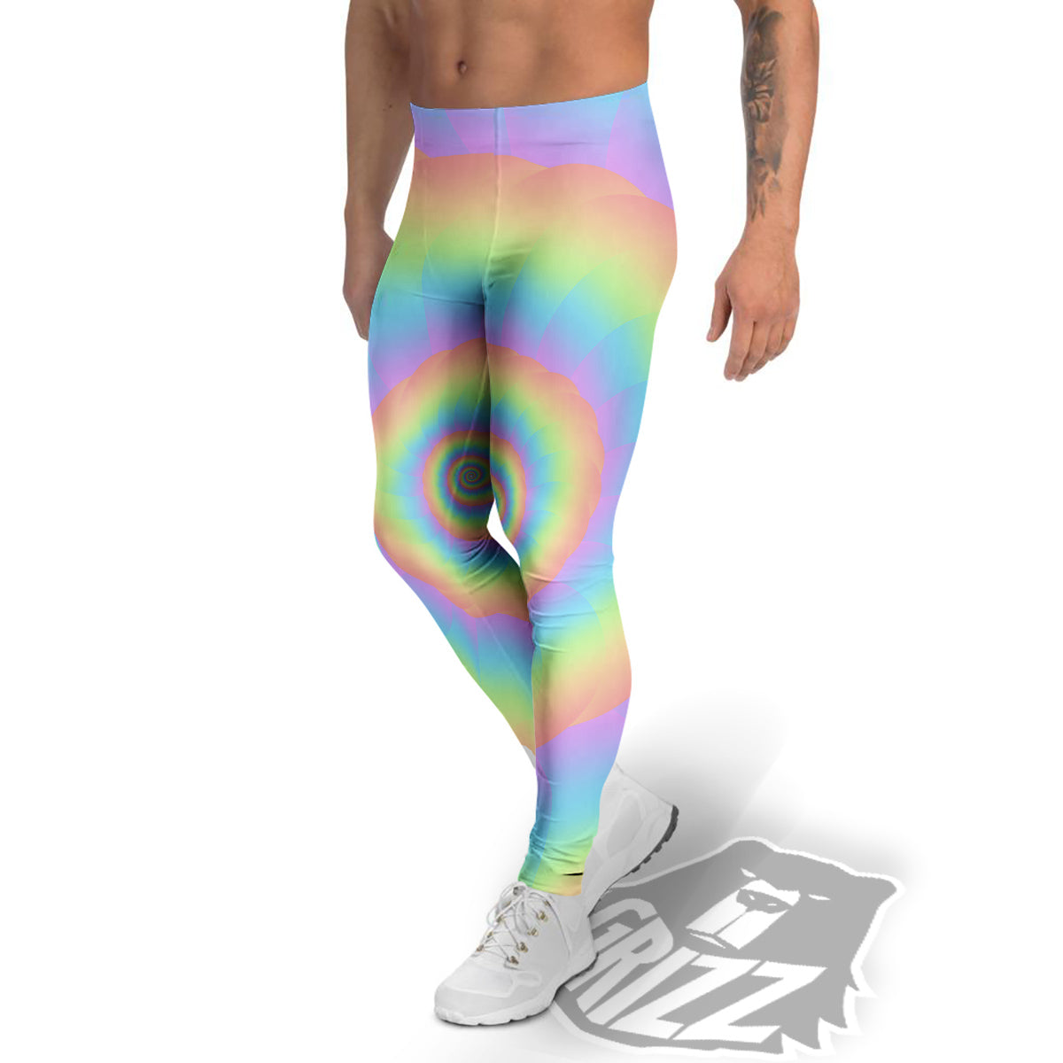 Trippy Spiral Colorful Print Men's Leggings-grizzshop