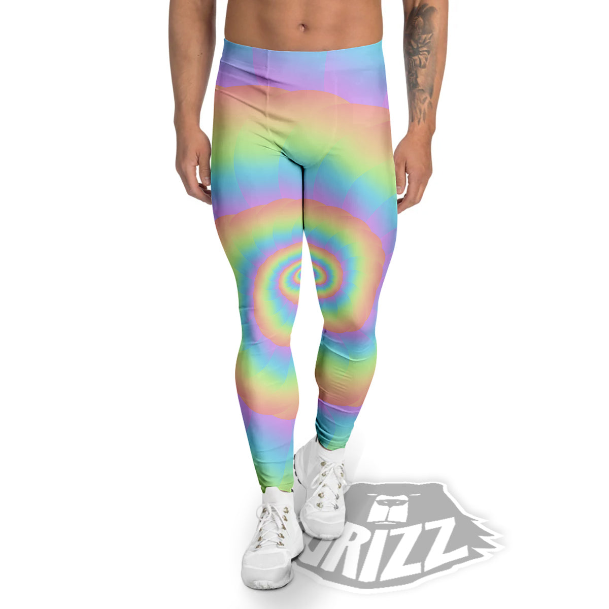 Trippy Spiral Colorful Print Men's Leggings-grizzshop