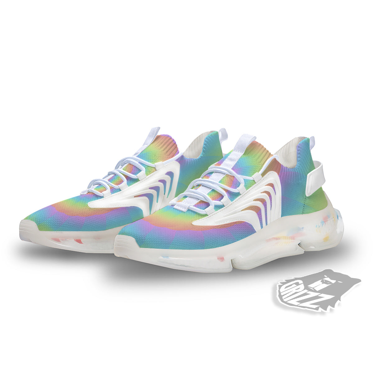 Trippy Spiral Colorful Print White Gym Shoes-grizzshop