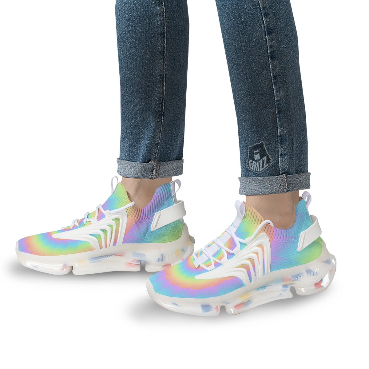 Trippy Spiral Colorful Print White Gym Shoes-grizzshop