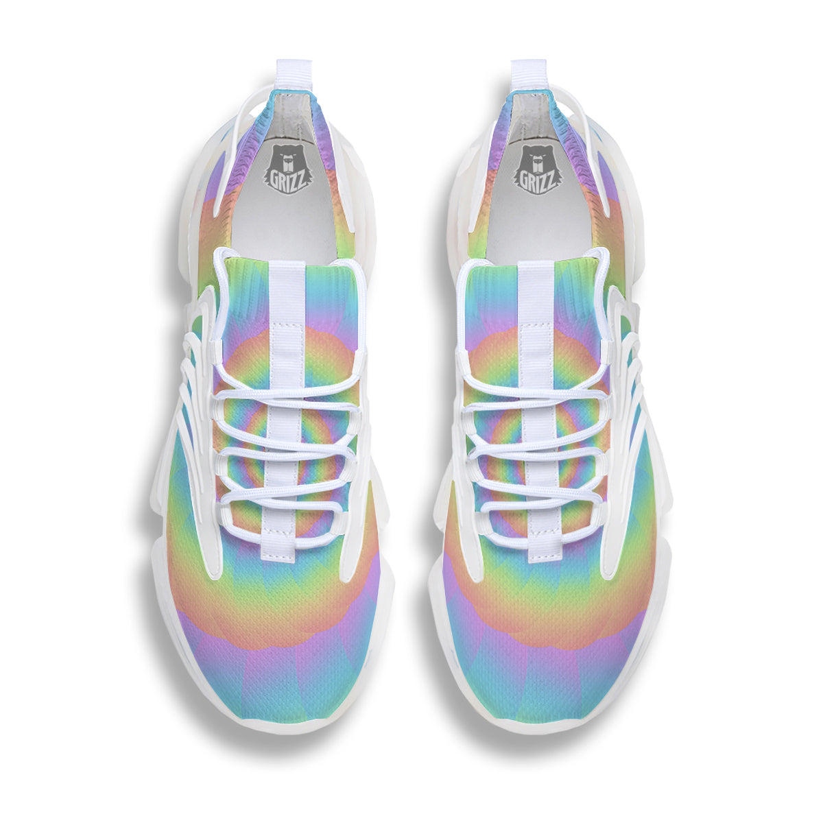 Trippy Spiral Colorful Print White Gym Shoes-grizzshop