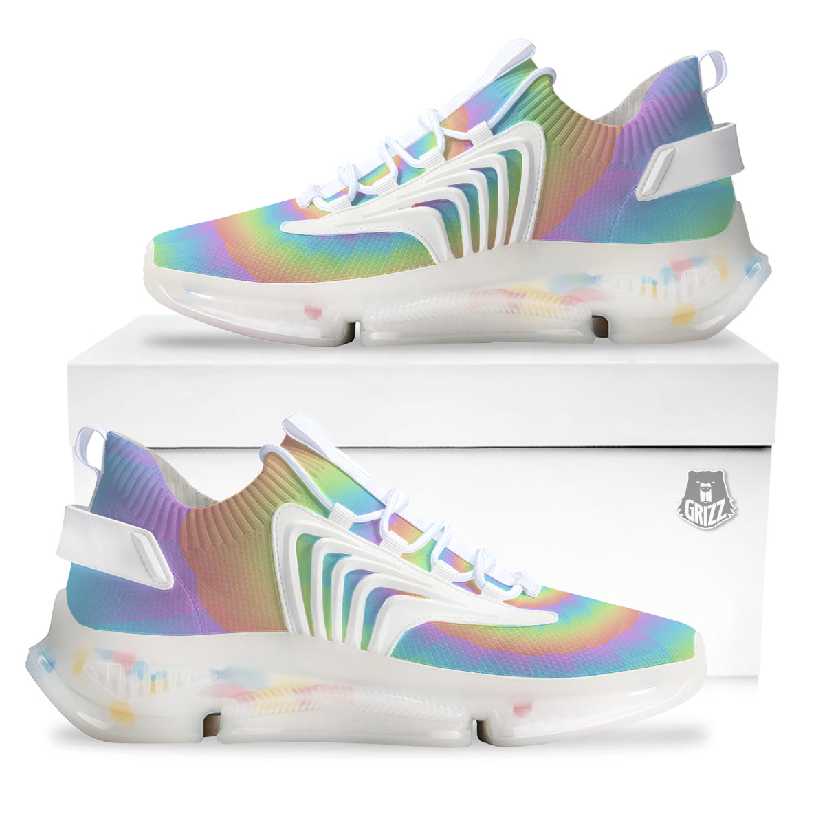 Trippy Spiral Colorful Print White Gym Shoes-grizzshop