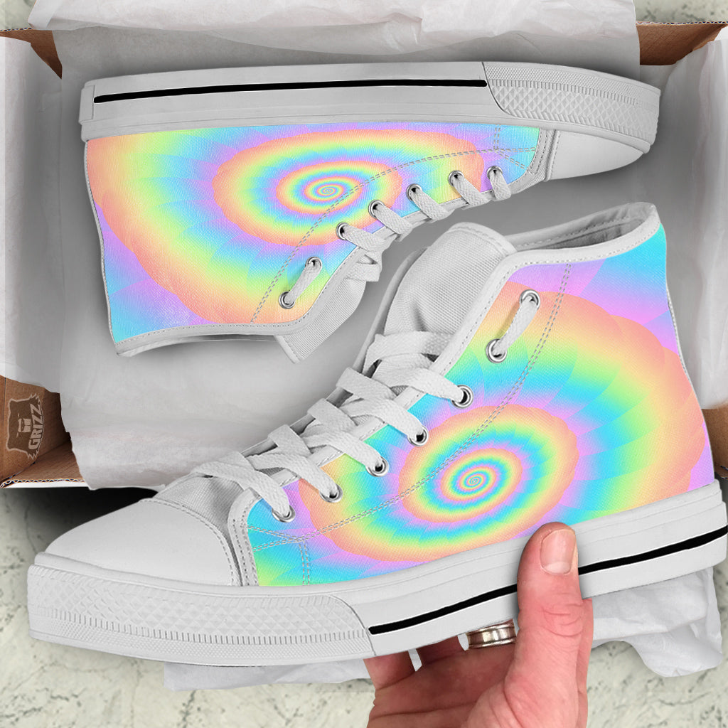 Trippy Spiral Colorful Print White High Top Shoes-grizzshop