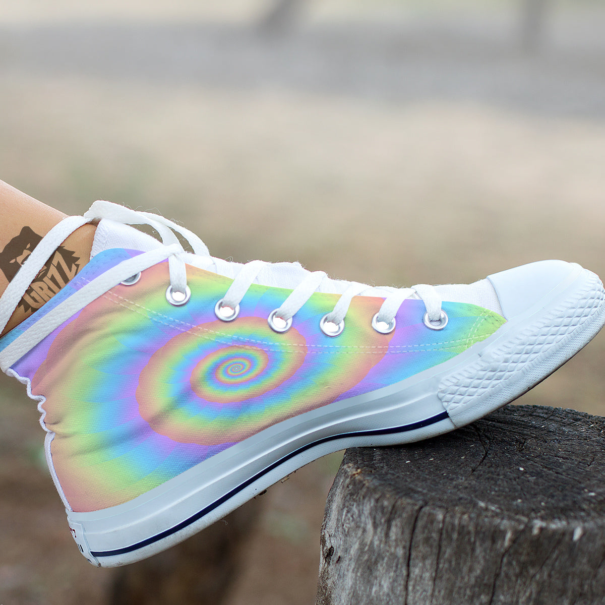 Trippy Spiral Colorful Print White High Top Shoes-grizzshop