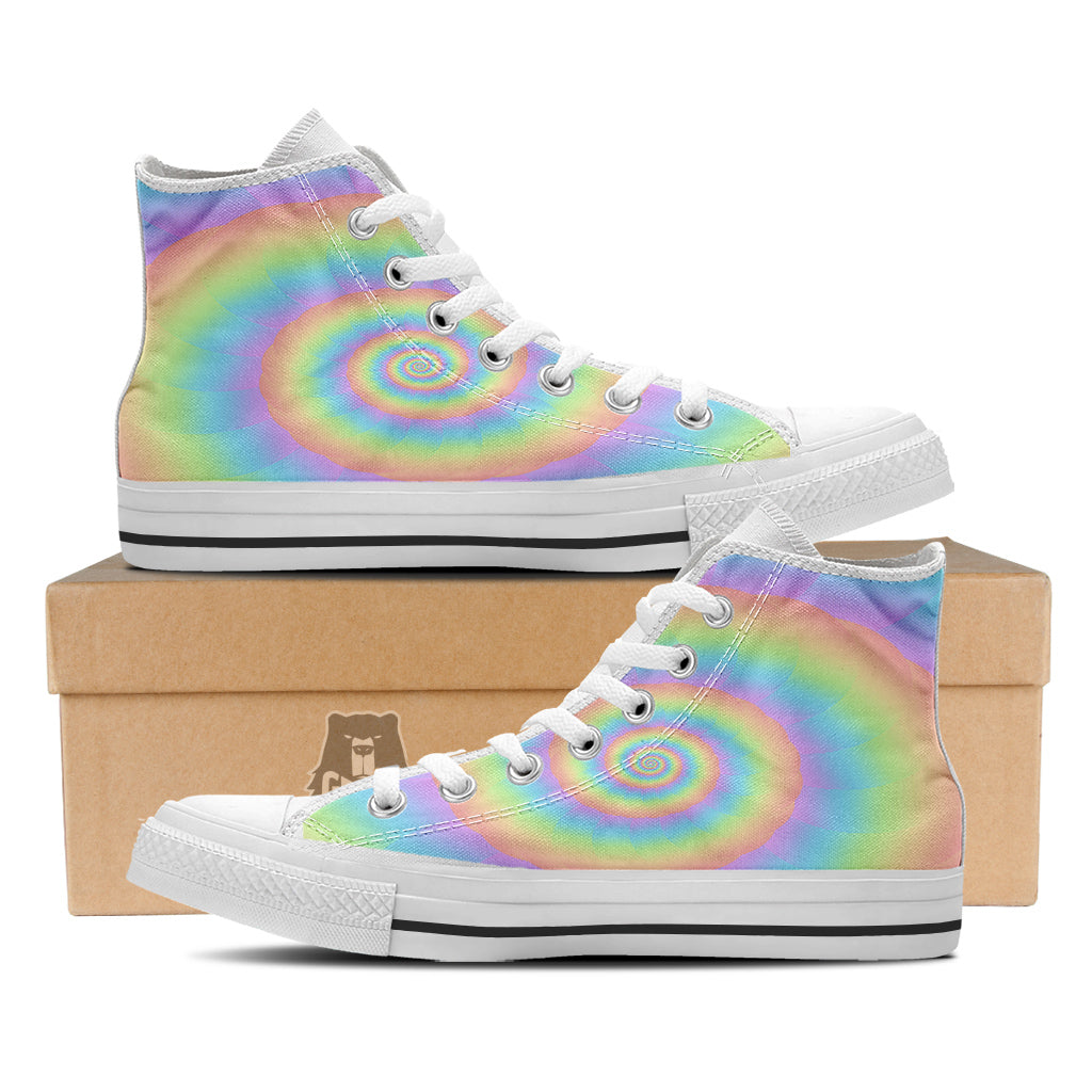 Trippy Spiral Colorful Print White High Top Shoes-grizzshop