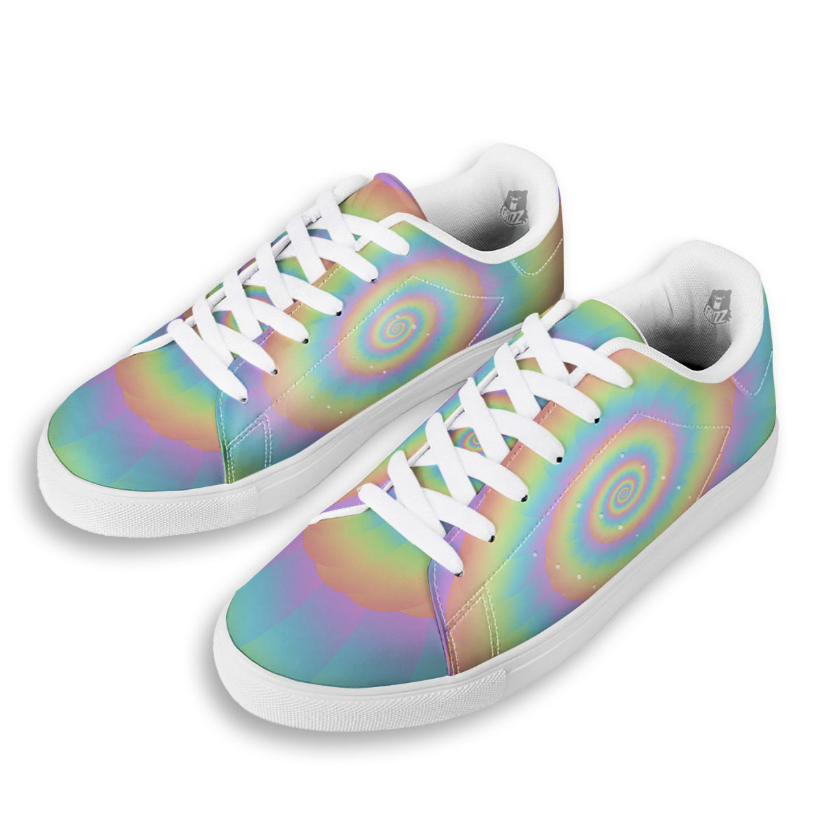Trippy Spiral Colorful Print White Low Top Sneakers-grizzshop