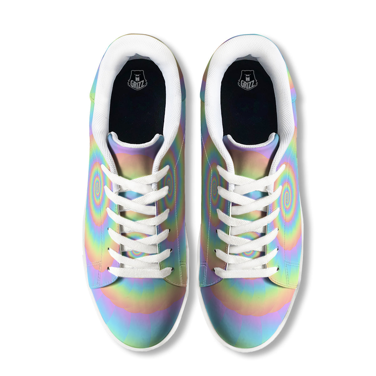 Trippy Spiral Colorful Print White Low Top Sneakers-grizzshop