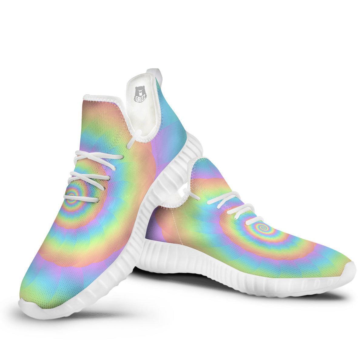 Trippy Spiral Colorful Print White Walking Shoes-grizzshop