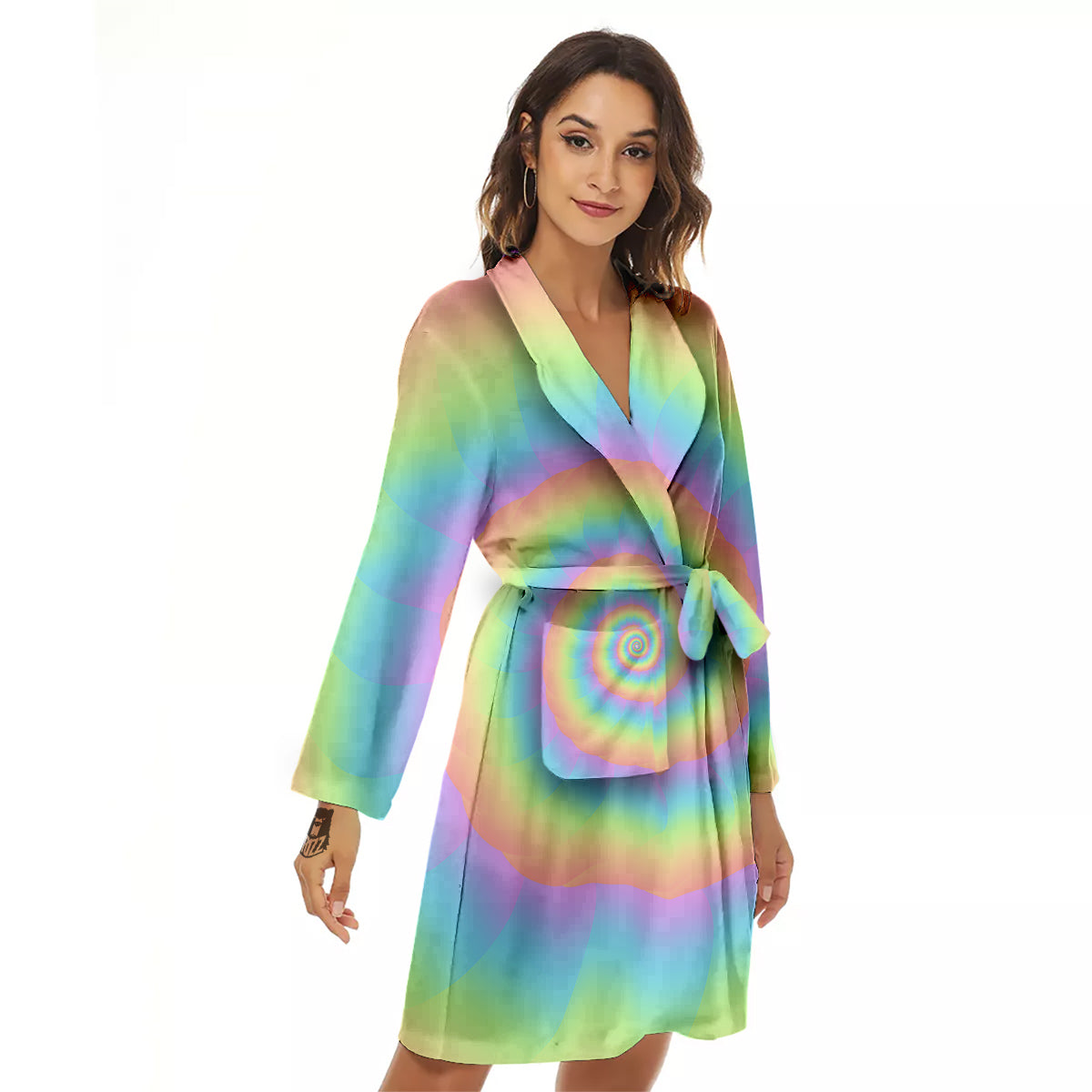 Trippy Spiral Colorful Print Women's Robe-grizzshop
