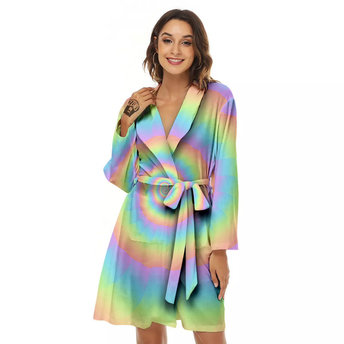 Trippy Spiral Colorful Print Women's Robe-grizzshop