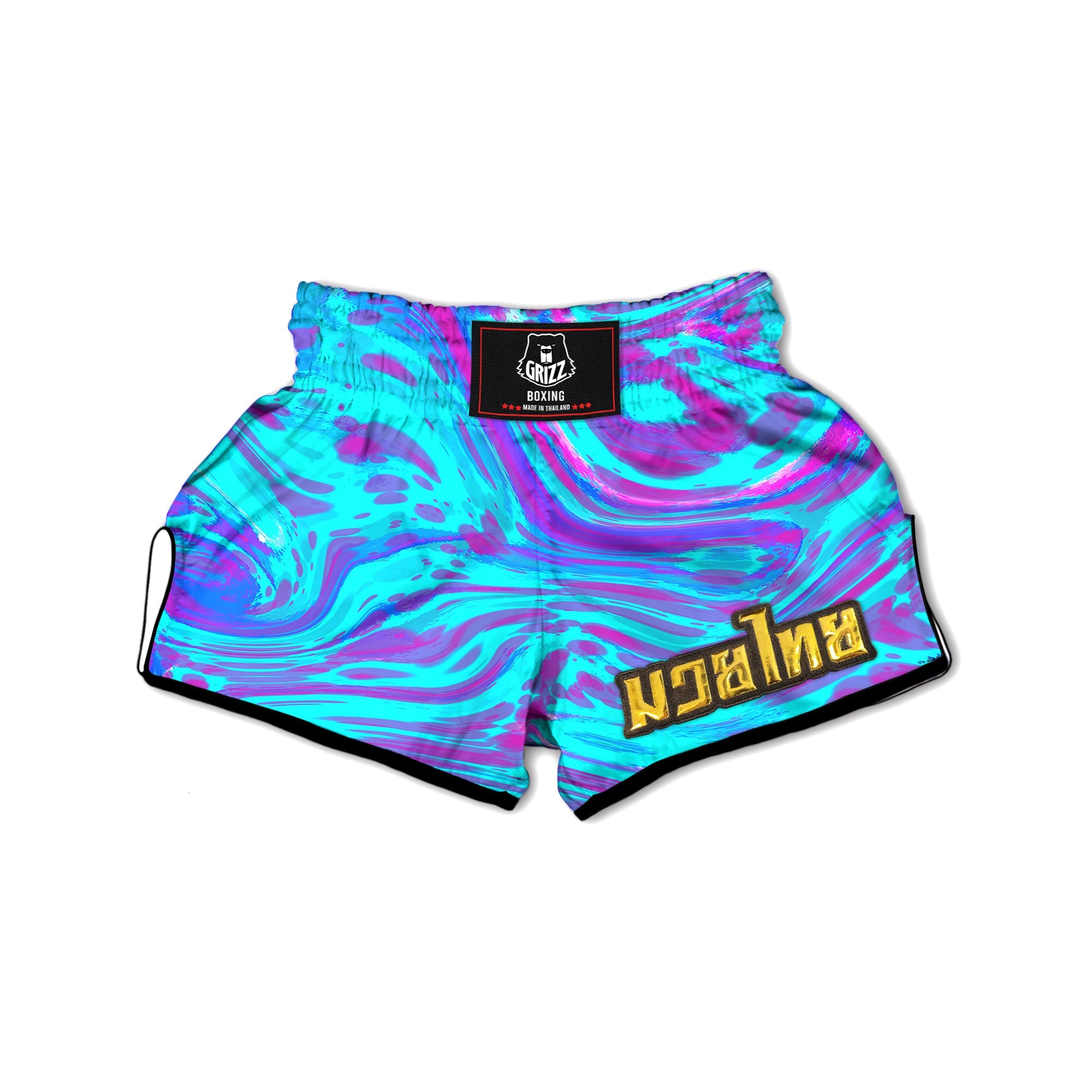 Trippy Turquoise Holographic Print Muay Thai Boxing Shorts-grizzshop