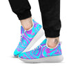 Trippy Turquoise Holographic Print White Athletic Shoes-grizzshop