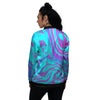 Trippy Turquoise Holographic Print Women's Bomber Jacket-grizzshop