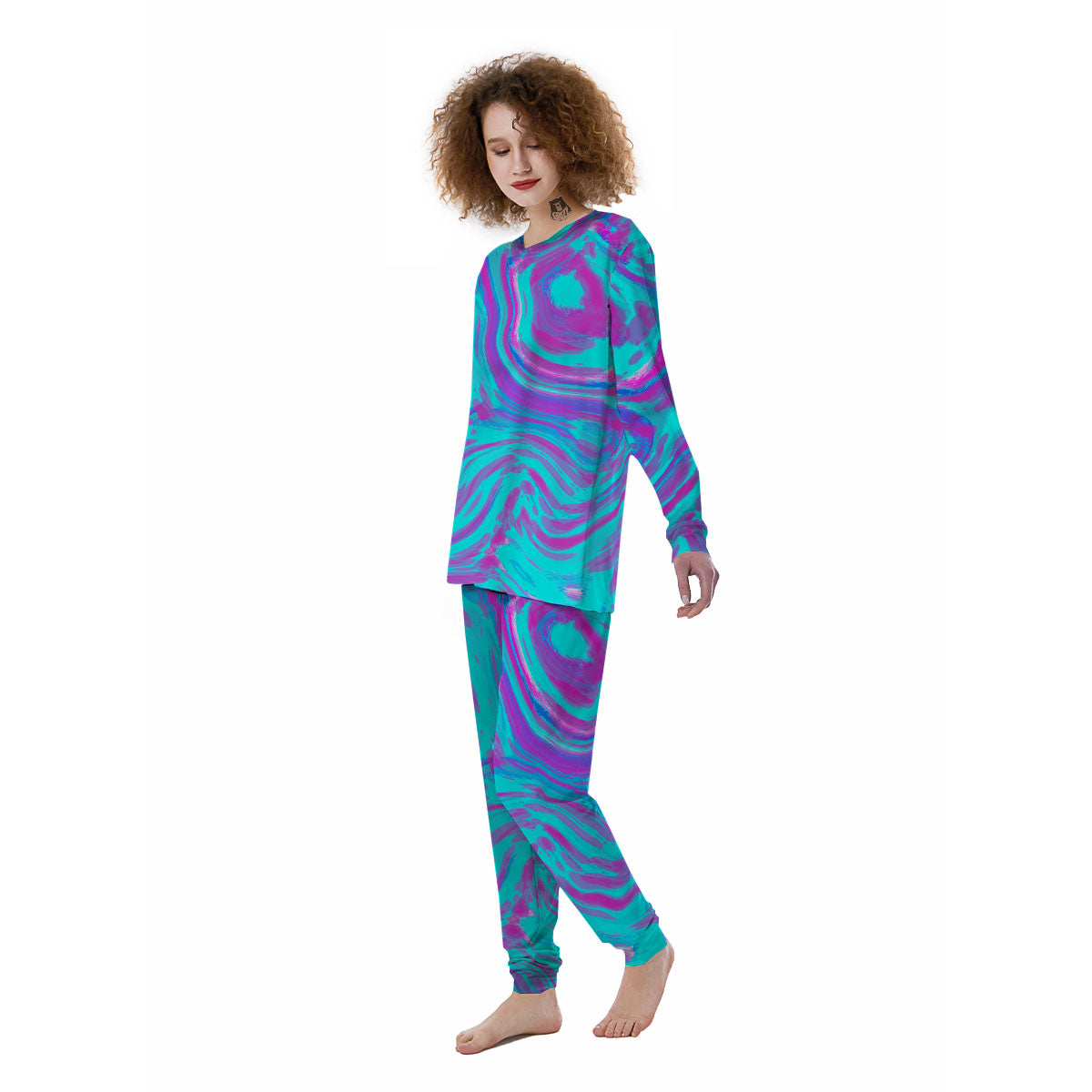 Trippy Turquoise Holographic Print Women's Pajamas-grizzshop