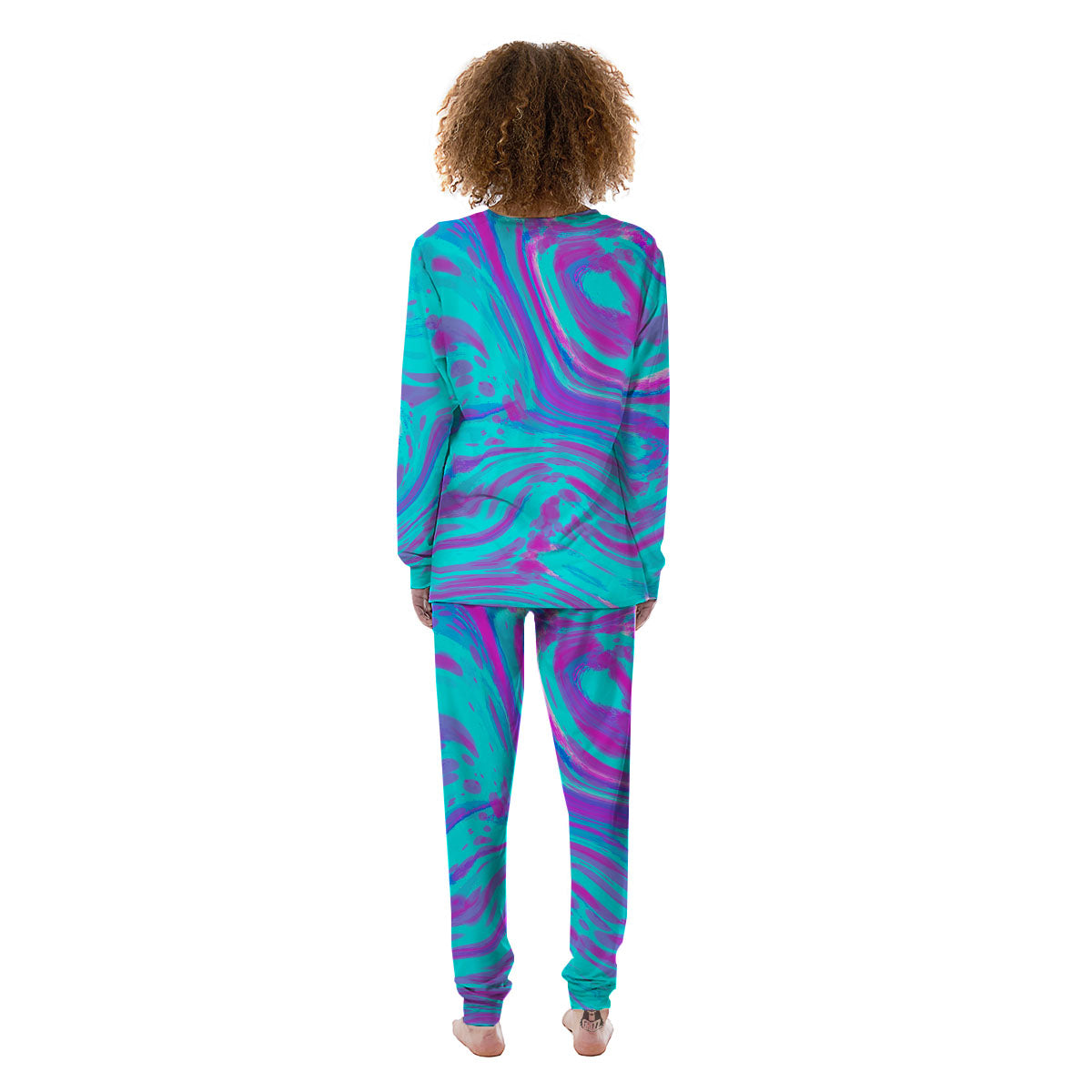 Trippy Turquoise Holographic Print Women's Pajamas-grizzshop