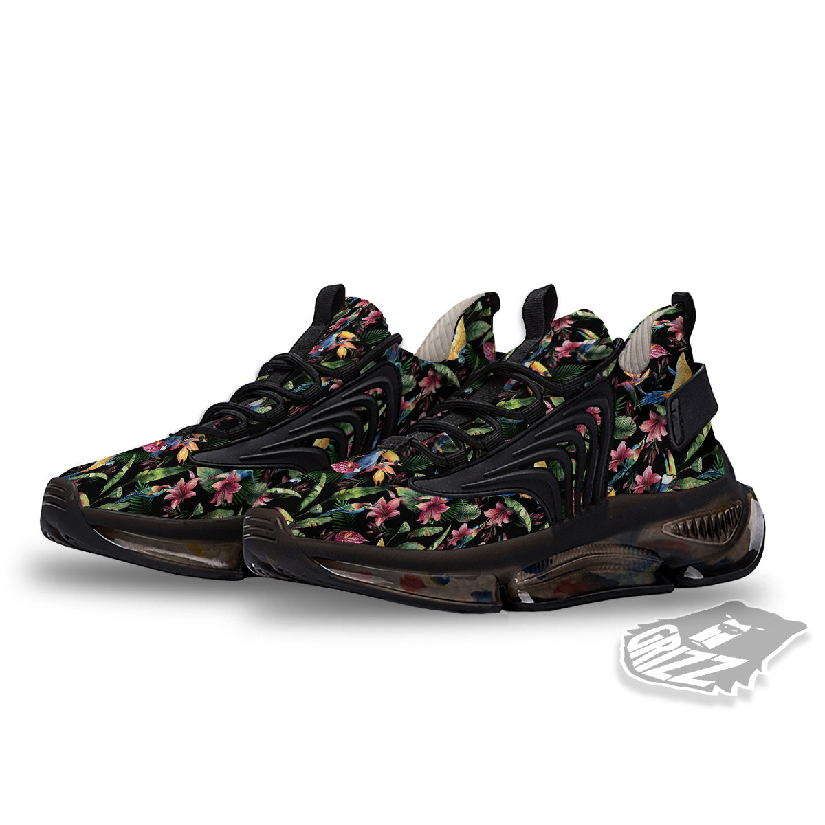 Tropical Aloha Hawaiian Print Pattern Black Gym Shoes-grizzshop