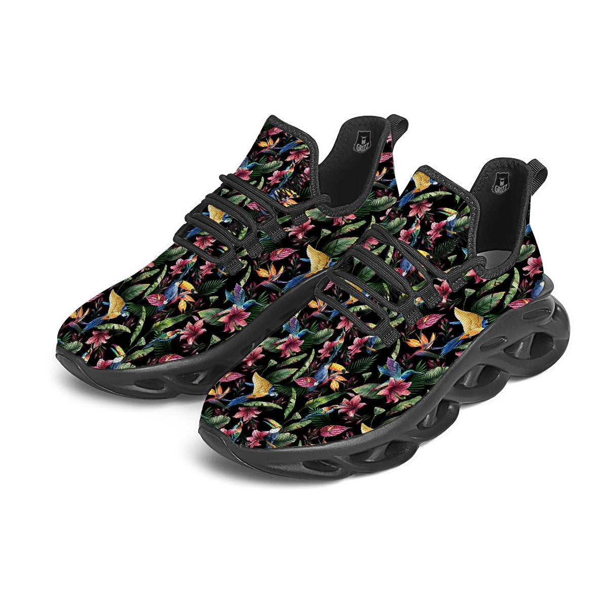 Tropical Aloha Hawaiian Print Pattern Black Running Shoes-grizzshop