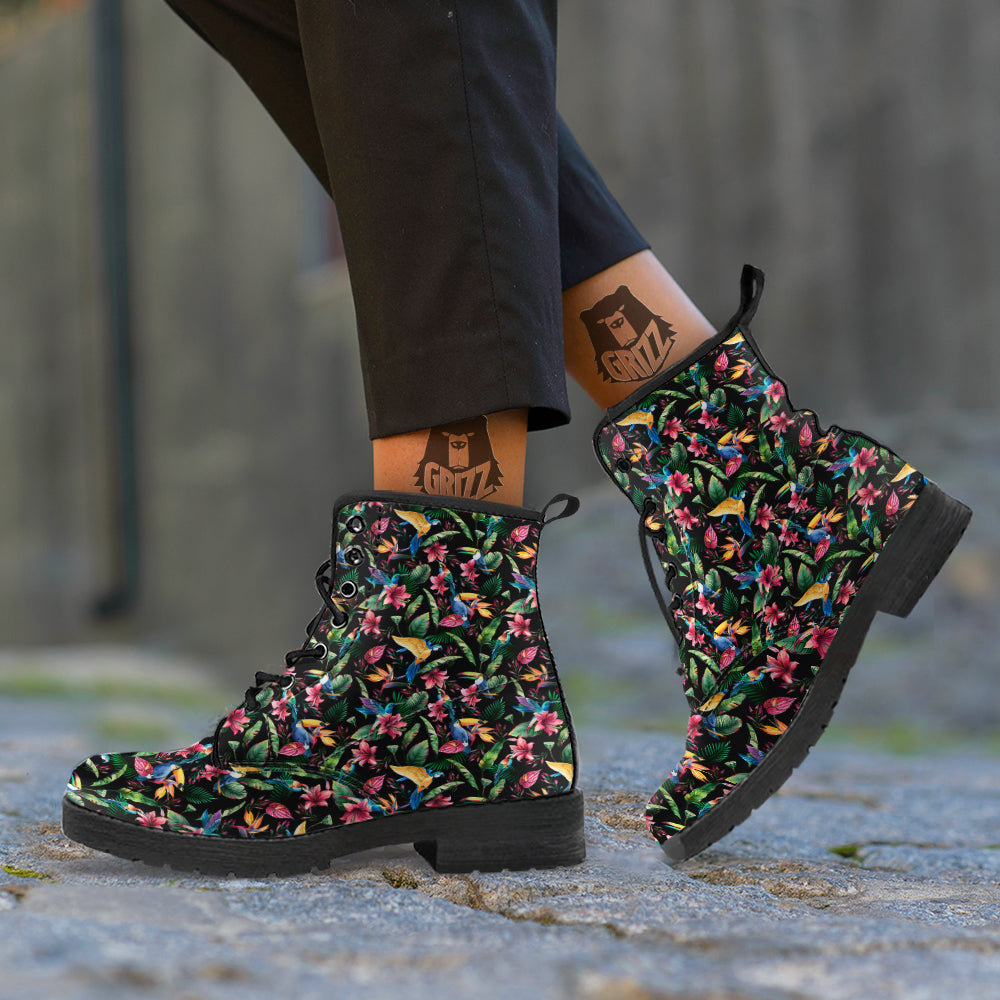Tropical Aloha Hawaiian Print Pattern Leather Boots-grizzshop