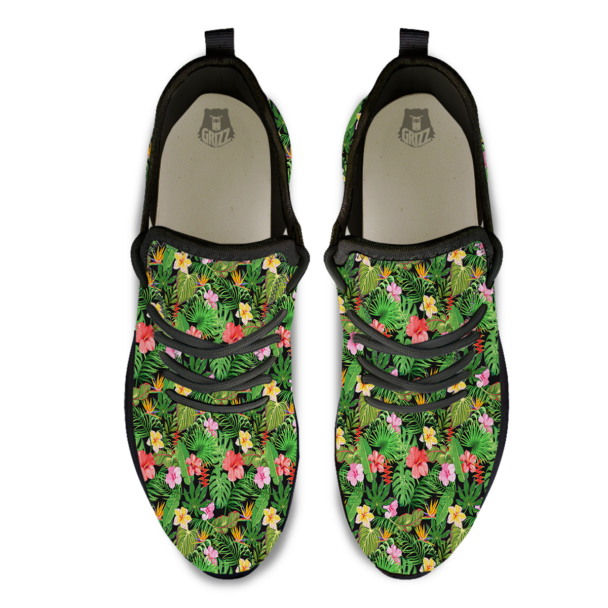 Tropical Aloha Hibiscus Print Pattern Black Athletic Shoes-grizzshop