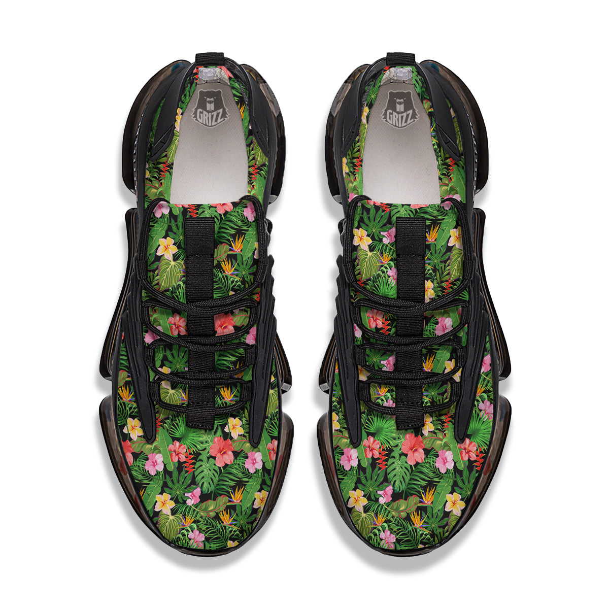Tropical Aloha Hibiscus Print Pattern Black Gym Shoes-grizzshop