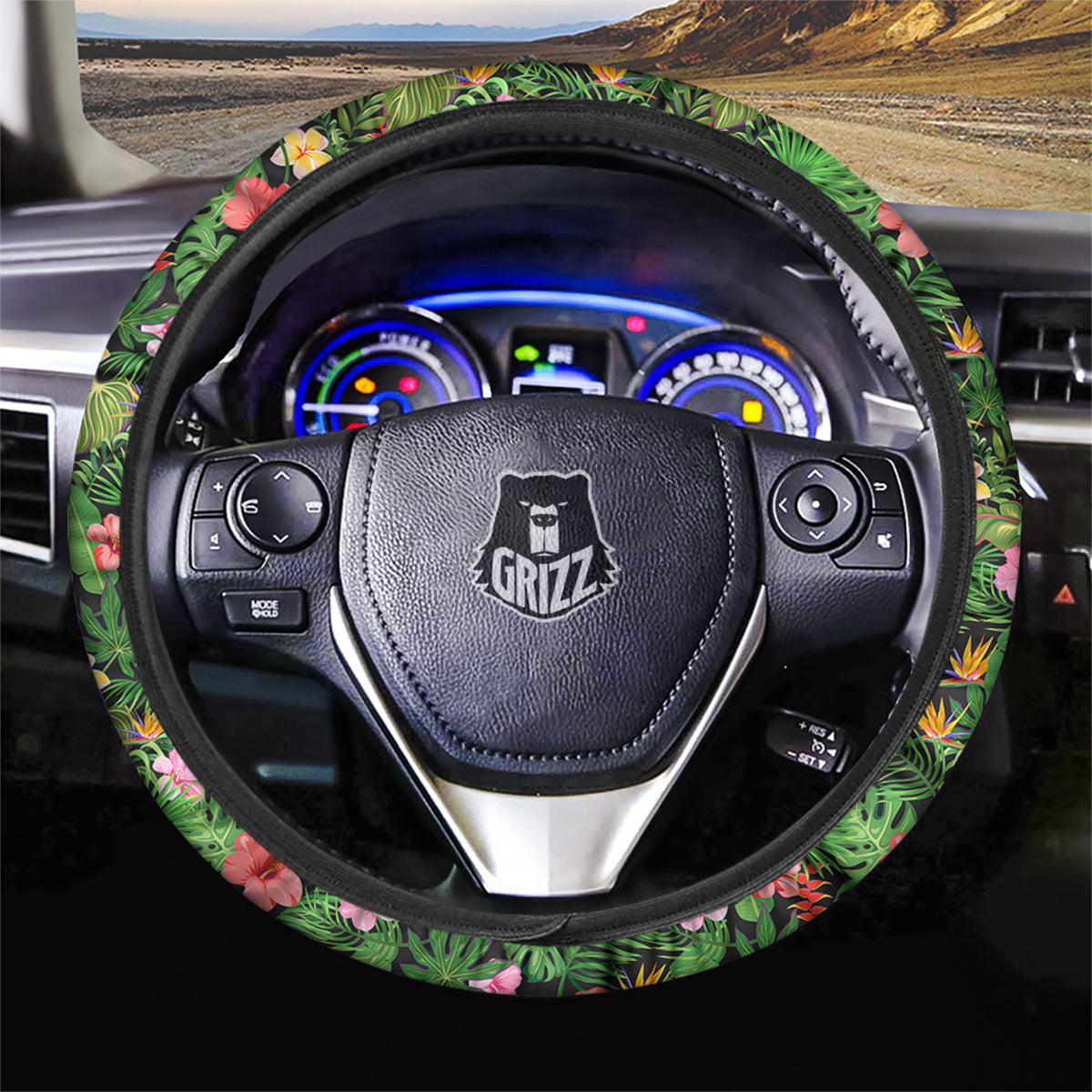 Tropical Aloha Hibiscus Print Pattern Car Steering Wheel Cover-grizzshop