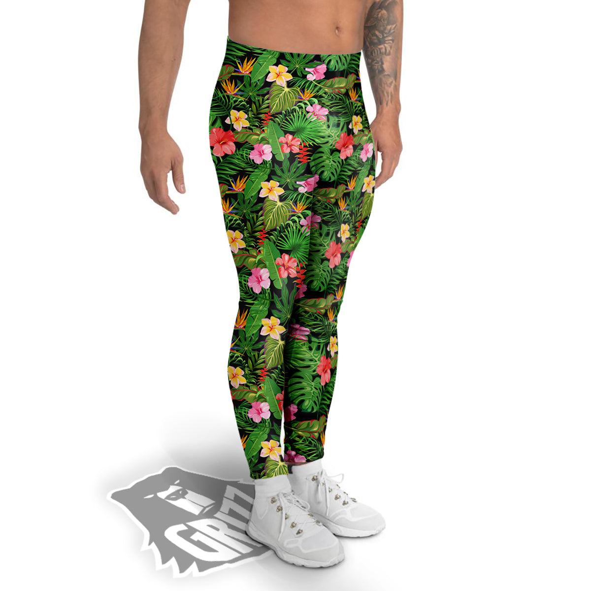 Tropical Aloha Hibiscus Print Pattern Men's Leggings-grizzshop