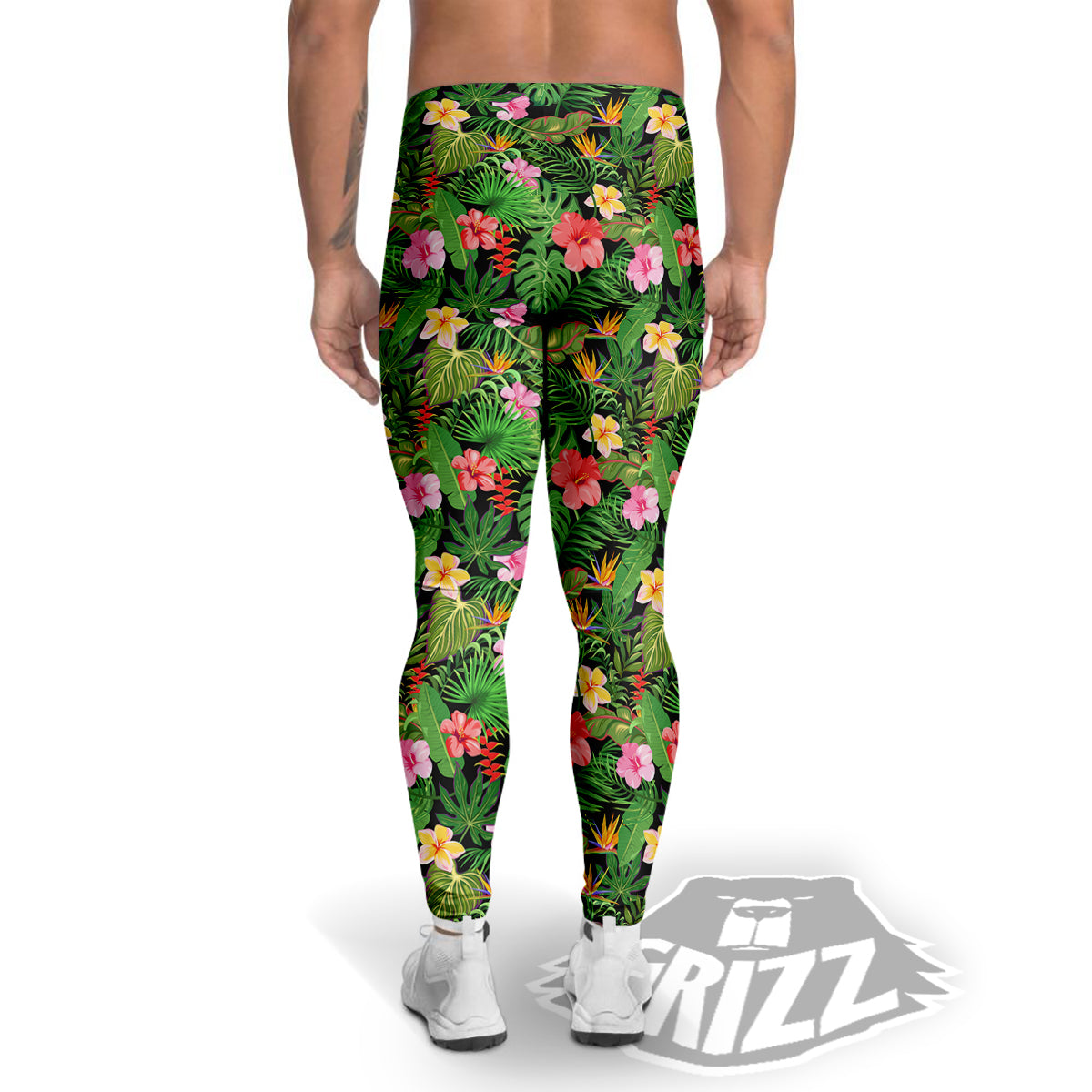 Tropical Aloha Hibiscus Print Pattern Men's Leggings-grizzshop