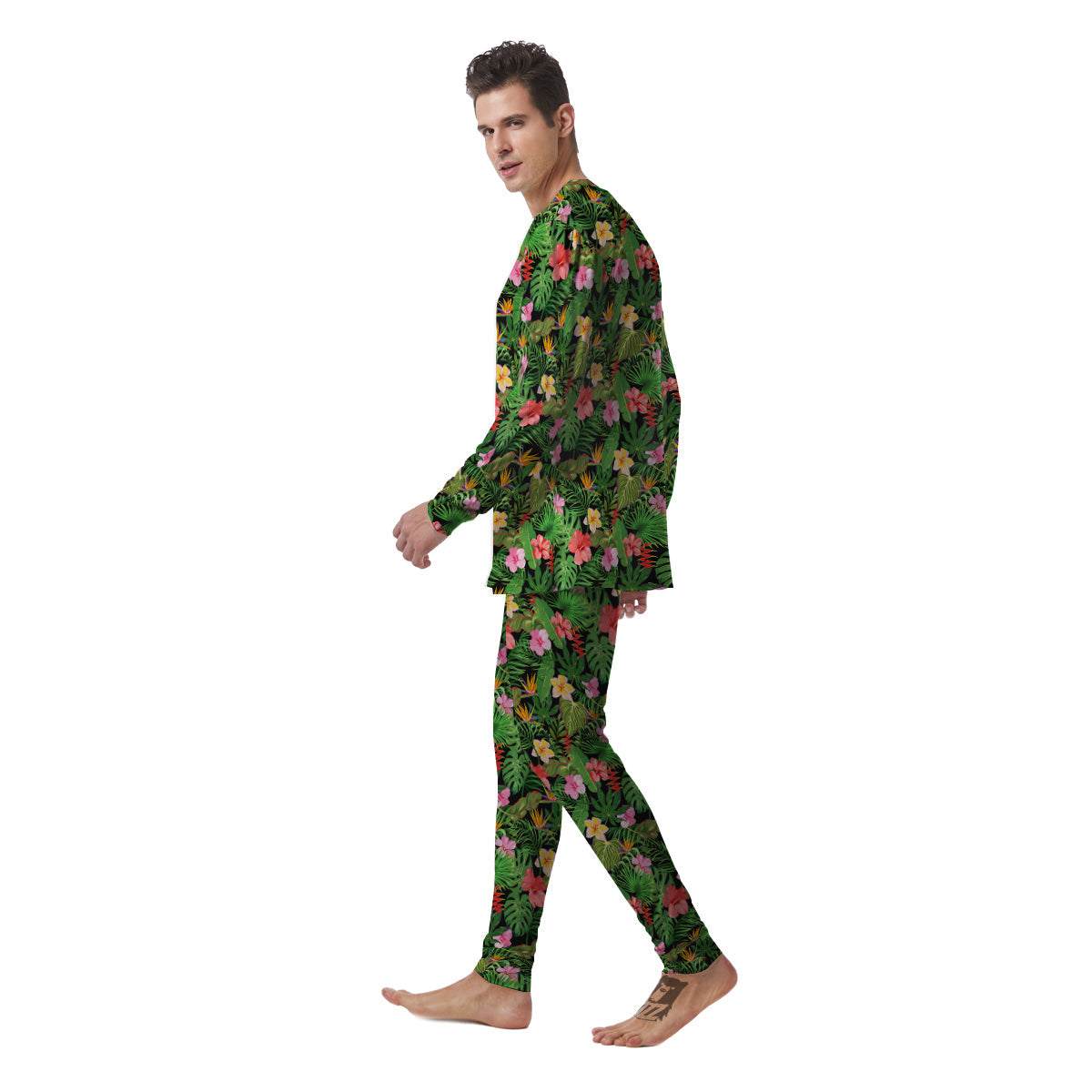 Tropical Aloha Hibiscus Print Pattern Men's Pajamas-grizzshop