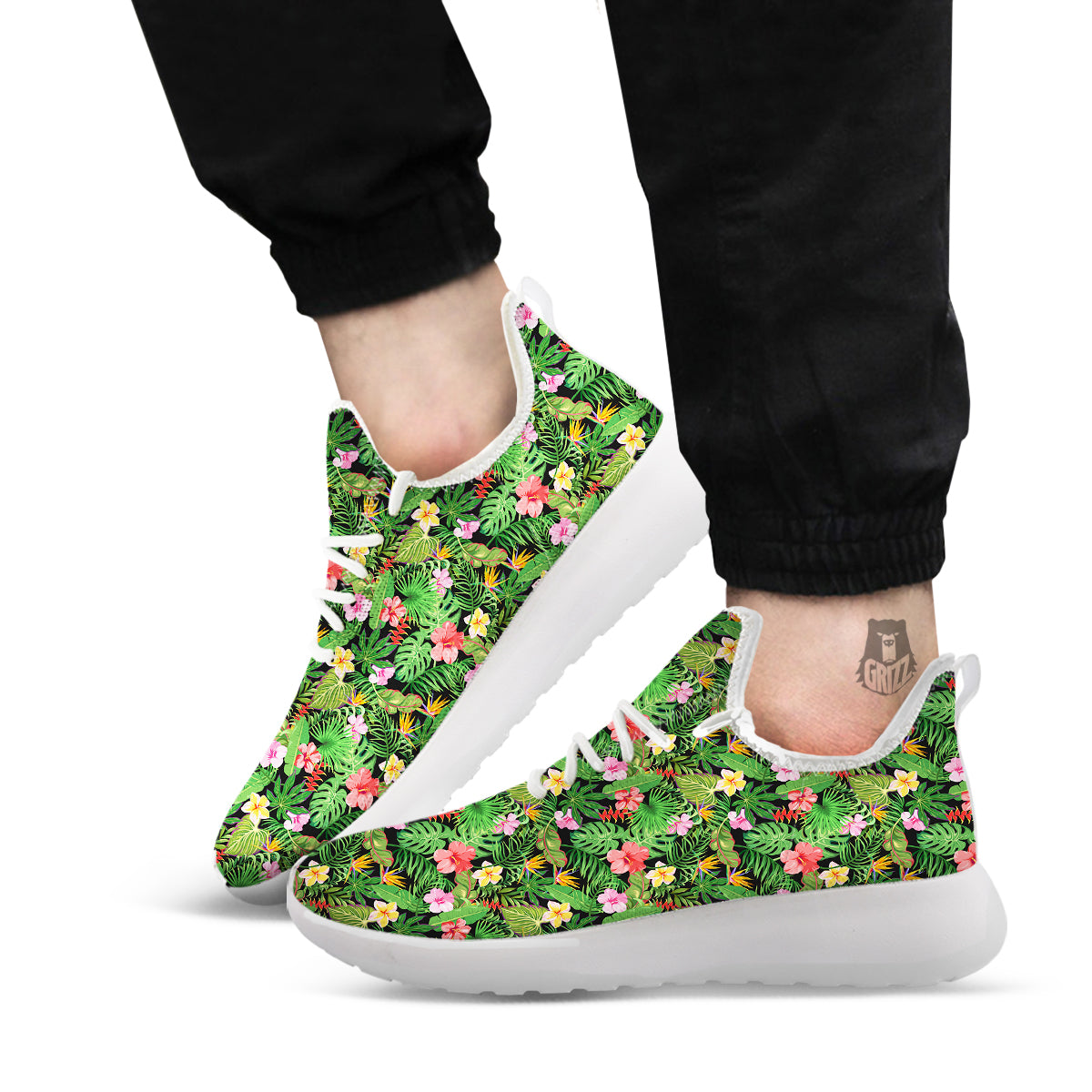 Tropical Aloha Hibiscus Print Pattern White Athletic Shoes-grizzshop