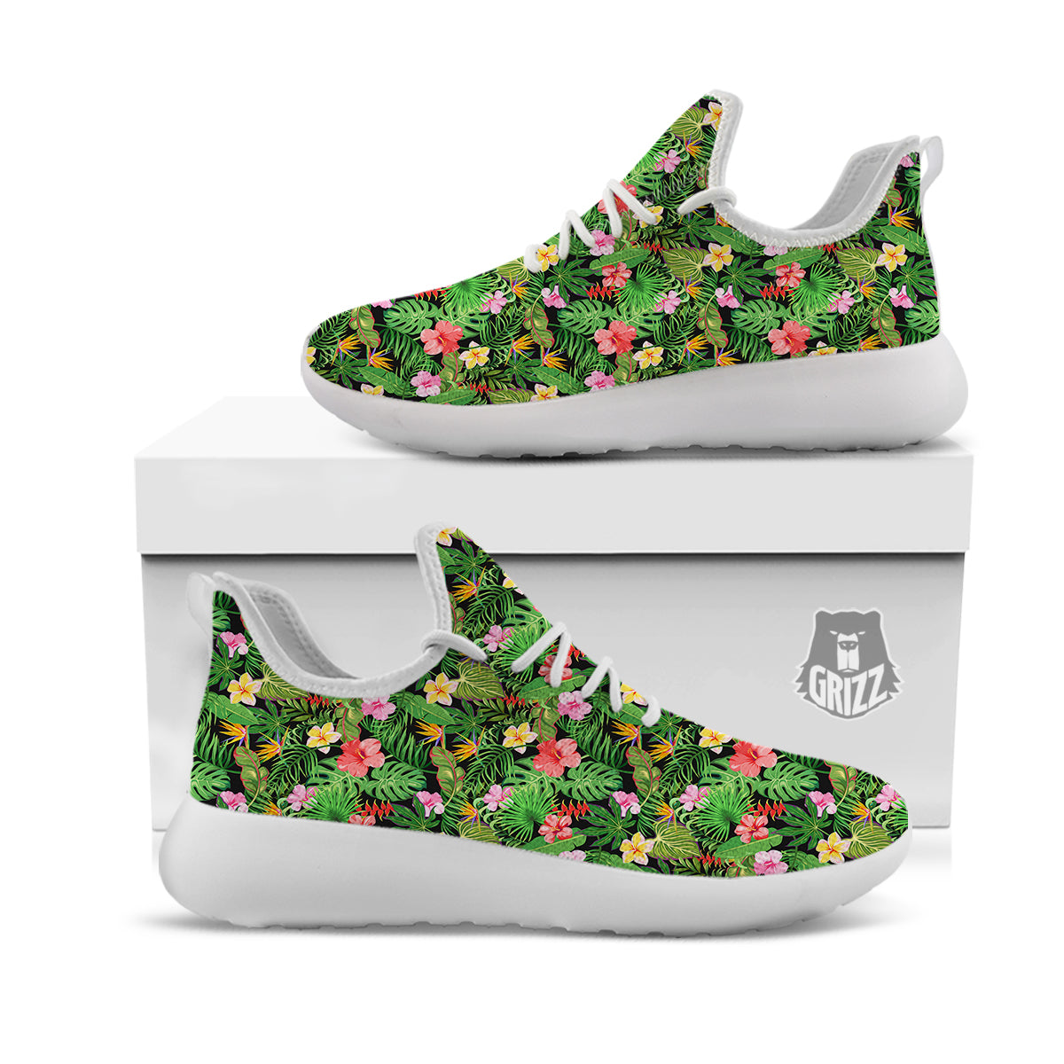 Tropical Aloha Hibiscus Print Pattern White Athletic Shoes-grizzshop