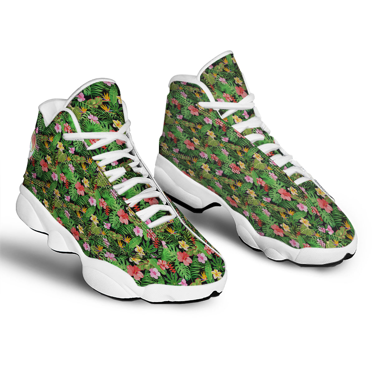Tropical Aloha Hibiscus Print Pattern White Basketball Shoes-grizzshop