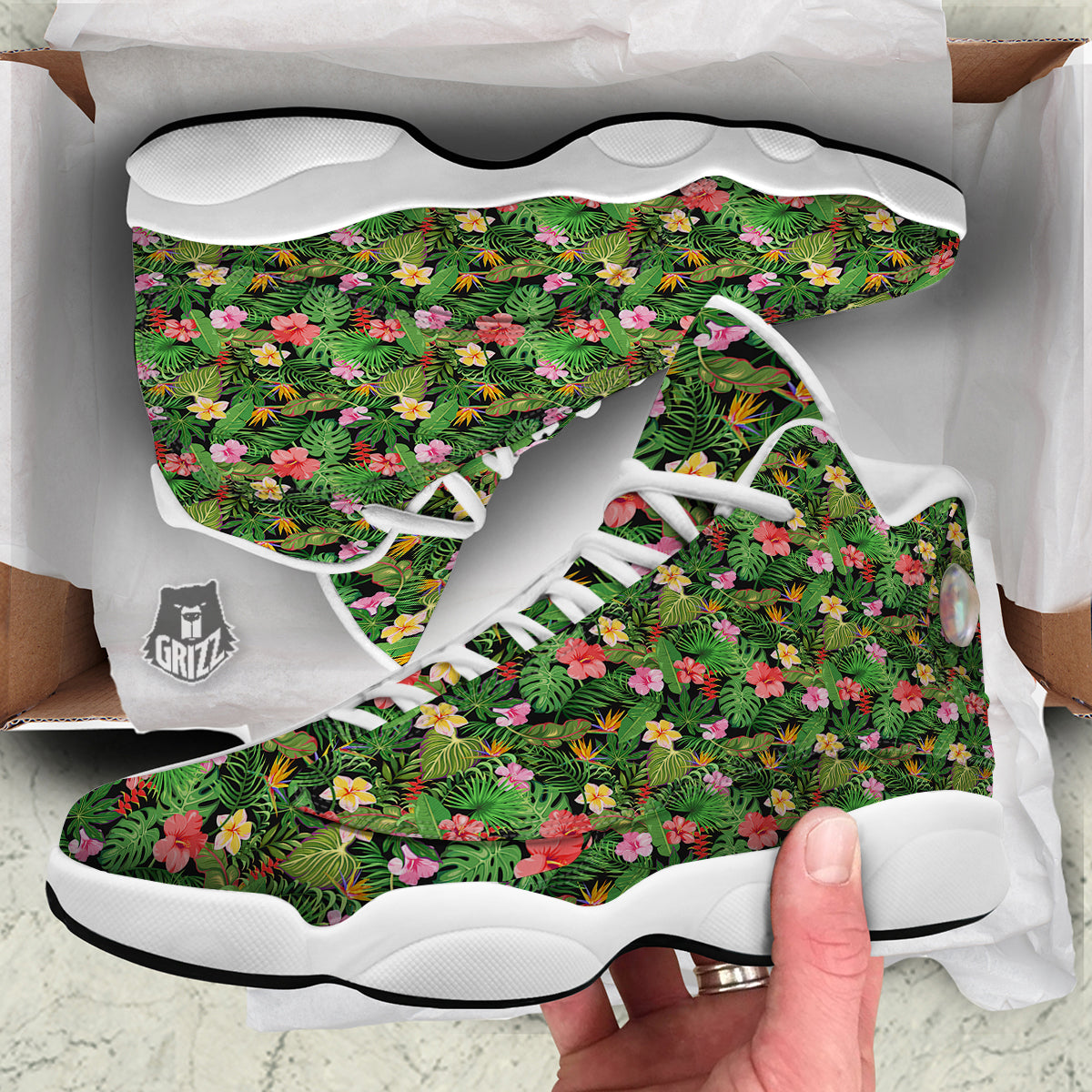 Tropical Aloha Hibiscus Print Pattern White Basketball Shoes-grizzshop